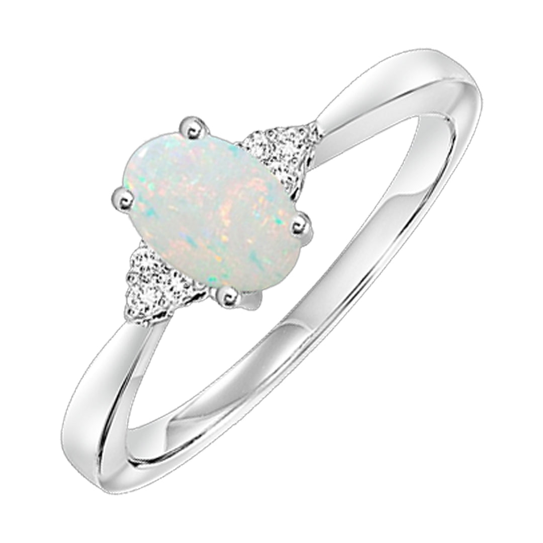 10Kt White Gold Diamond 1/20Ctw & Opal 1/2Ctw Ring