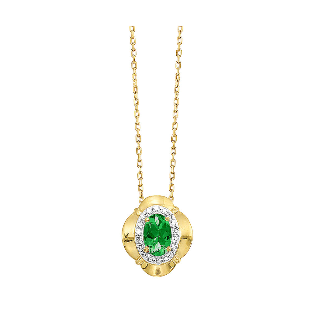 10Kt Yellow Gold Diamond 1/20Ctw & Emerald 3/8Ctw Pendant