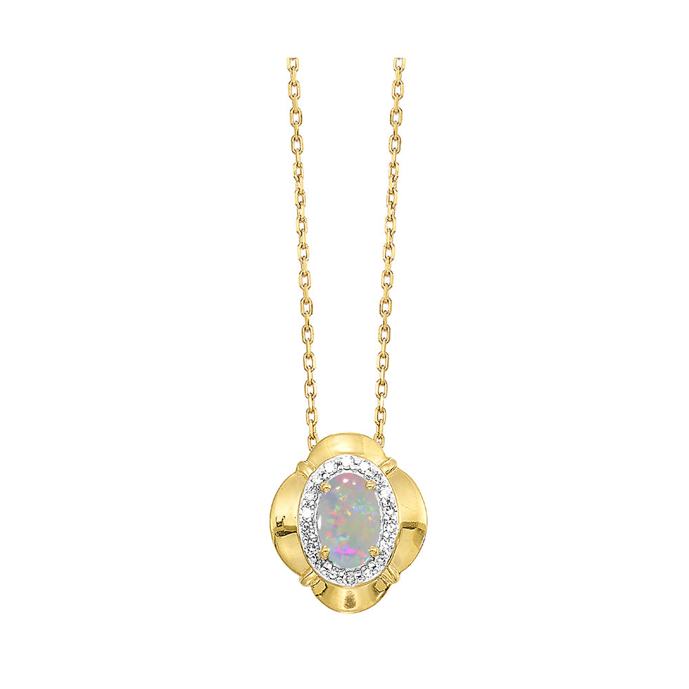 10Kt Yellow Gold Diamond 1/20Ctw & Opal 1/2Ctw Pendant