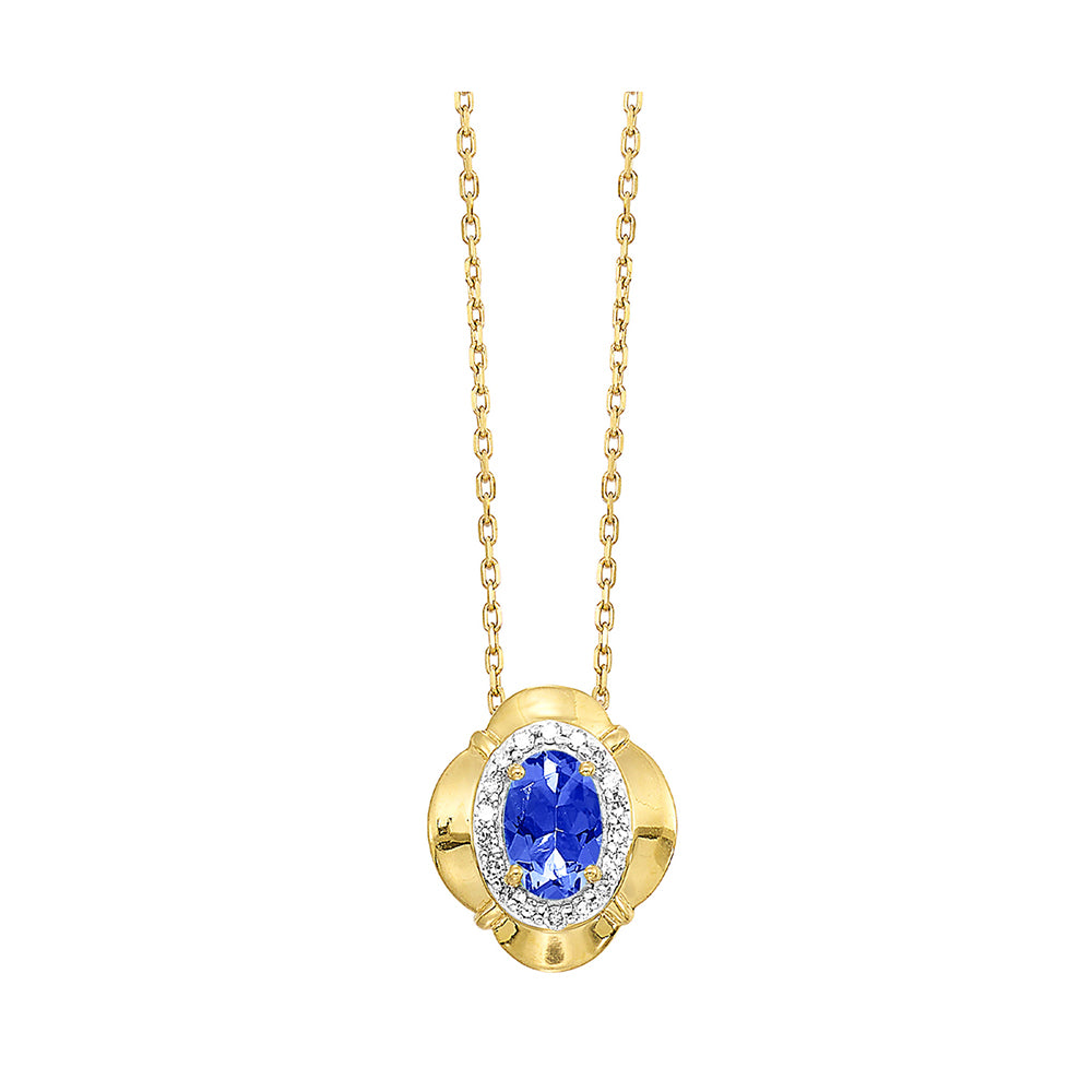 10Kt Yellow Gold Diamond 1/20Ctw & Sapphire 1/2Ctw Pendant