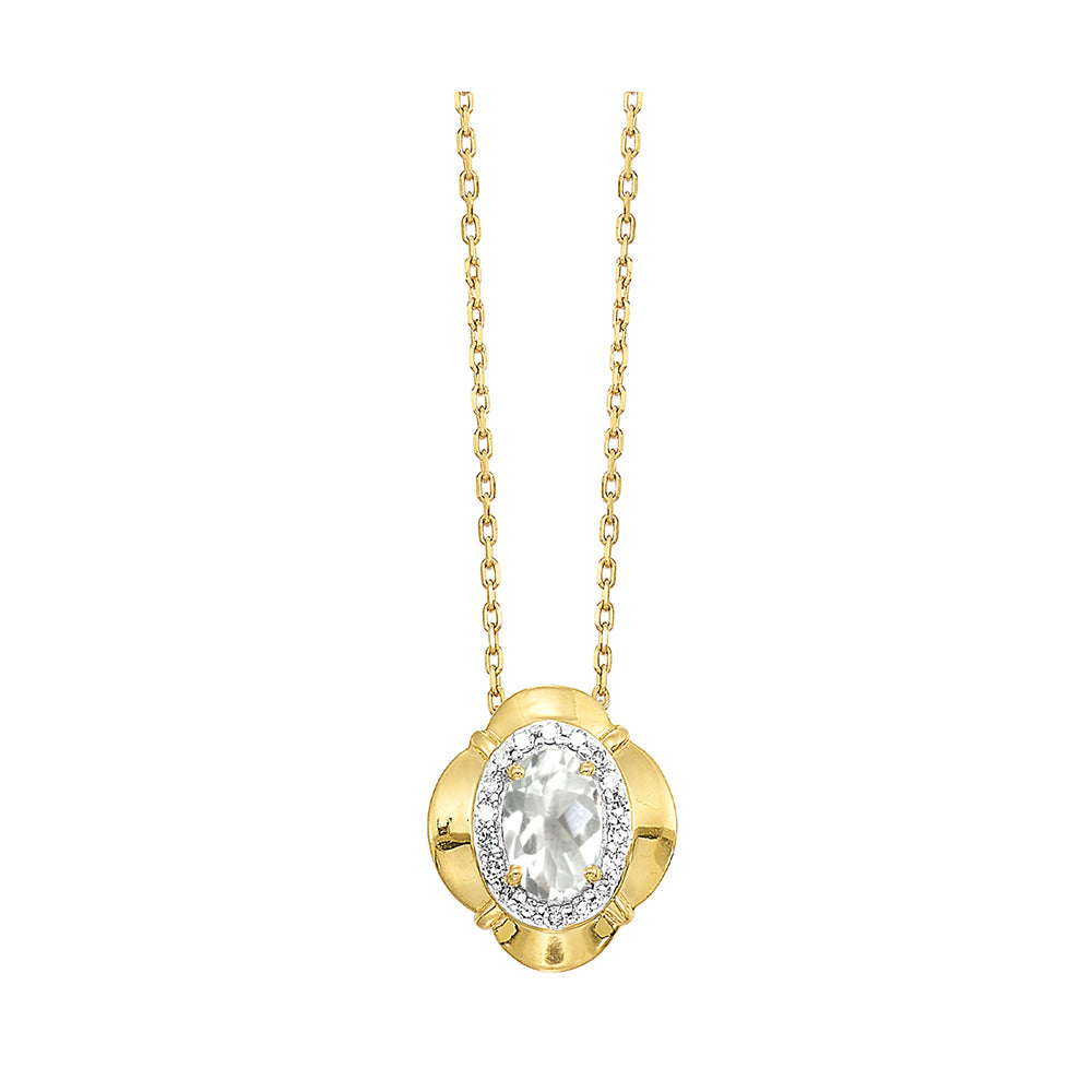 10Kt Yellow Gold Diamond 1/20Ctw & White Topaz 1/2Ctw Pendant