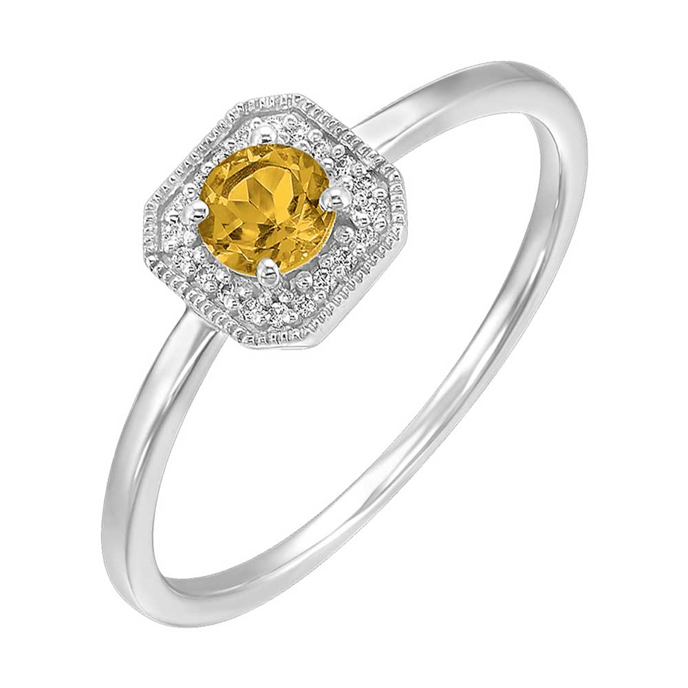 10Kt White Gold Diamond 1/12Ctw & Citrine 1/2Ctw Ring