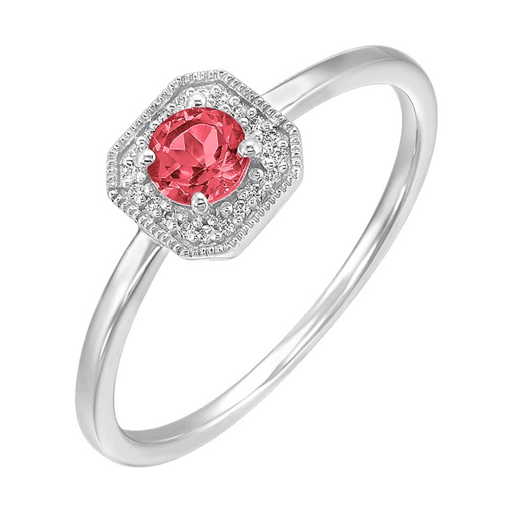 10Kt White Gold Diamond 1/12Ctw & Created Ruby 3/4Ctw Ring