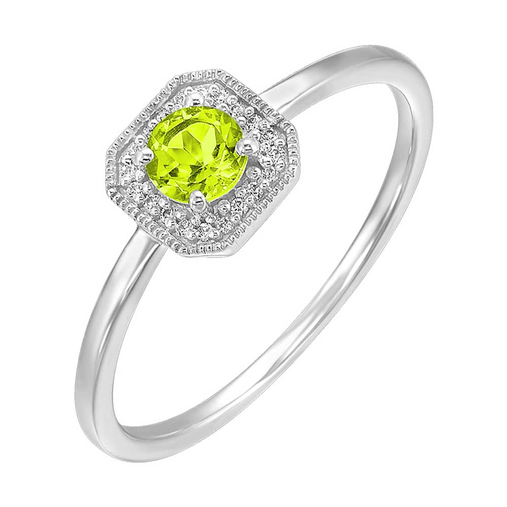 10Kt White Gold Diamond 1/12Ctw & Peridot 1/2Ctw Ring