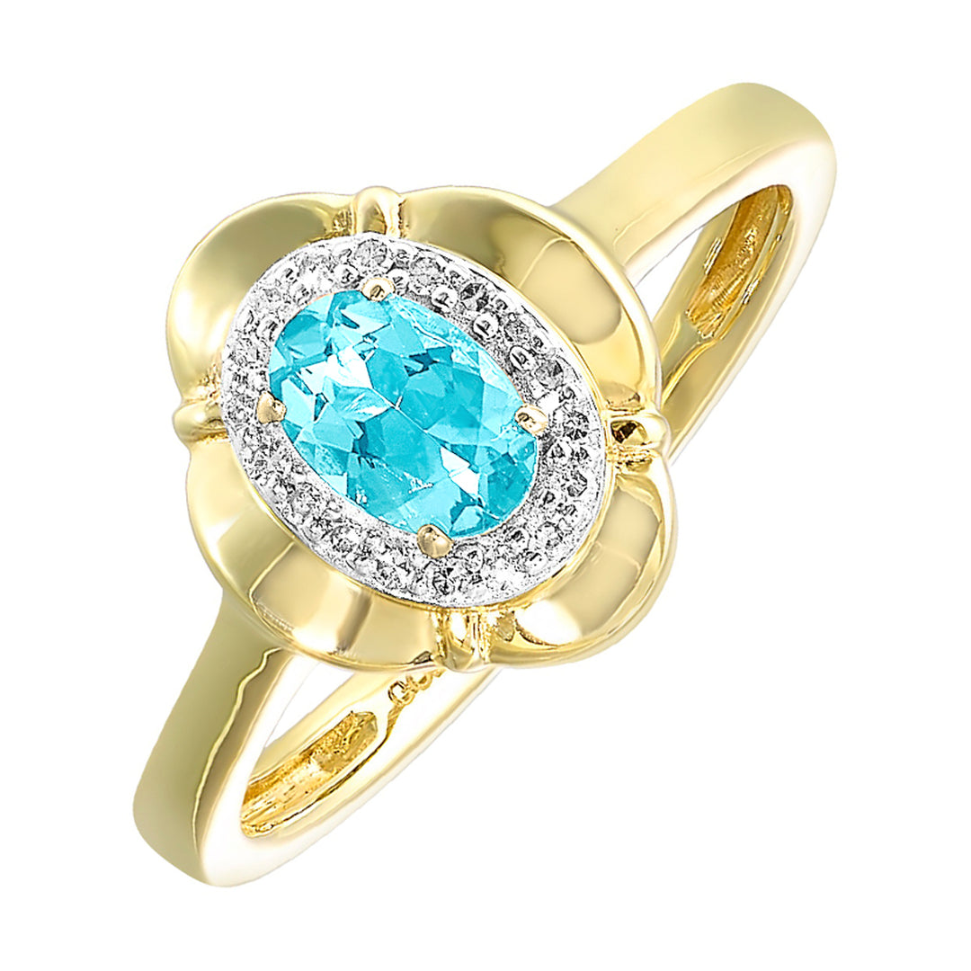 10Kt Yellow Gold Diamond 1/20Ctw & Aquamarine 3/8Ctw Ring