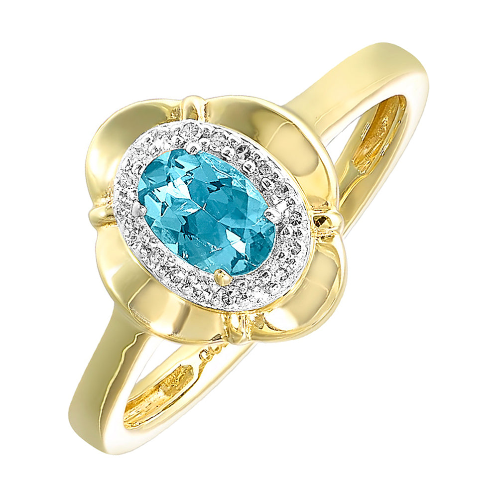 10Kt Yellow Gold Diamond 1/20Ctw & Blue Topaz 5/8Ctw Ring