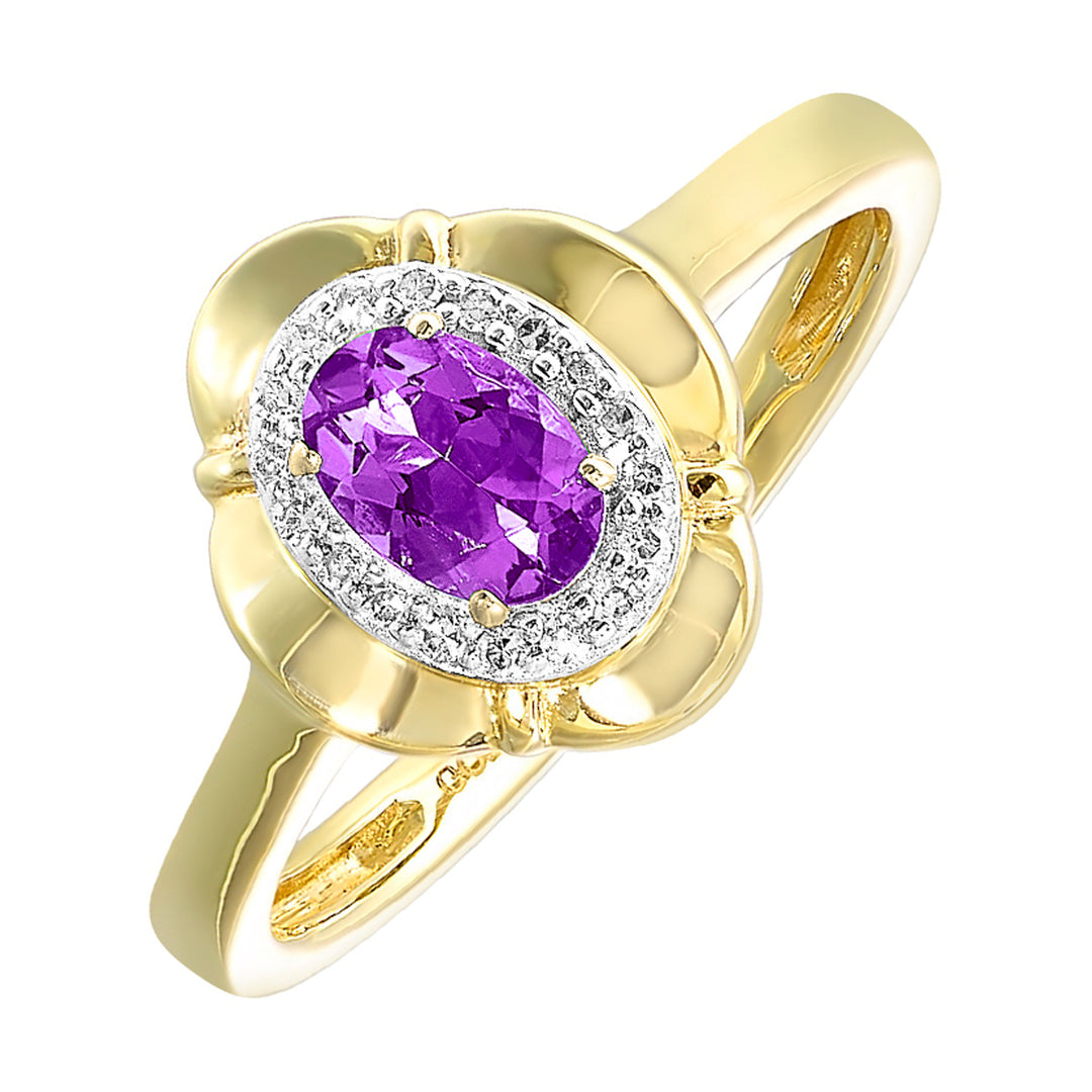 10Kt Yellow Gold Diamond 1/20Ctw & Amethyst 3/8Ctw Ring