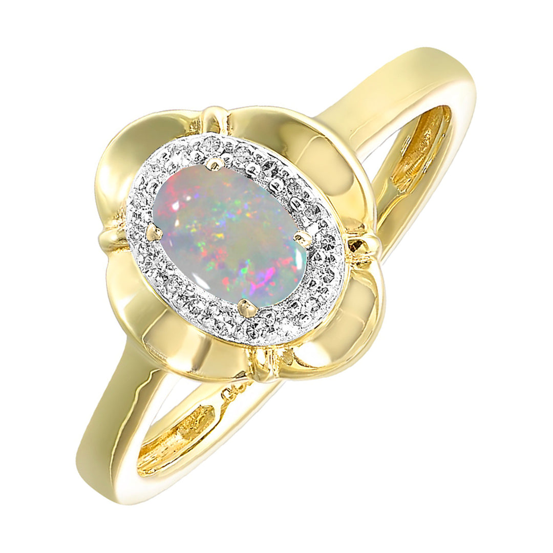 10Kt Yellow Gold Diamond 1/20Ctw & Opal 1/2Ctw Ring