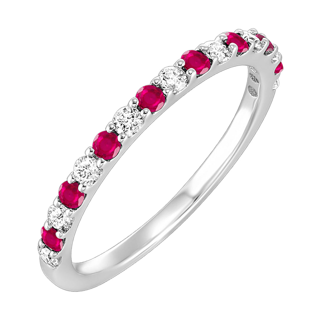 10K White Gold Diamond 1/5Ctw & Ruby 1/5Ctw Ring