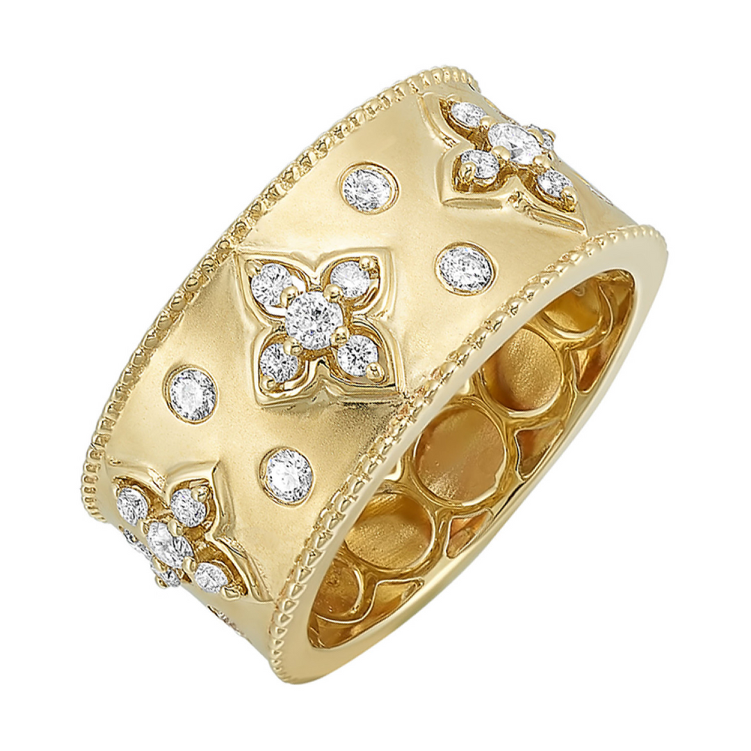 14K Yellow Gold 0.50CTW Natural Diamond Wide Ring