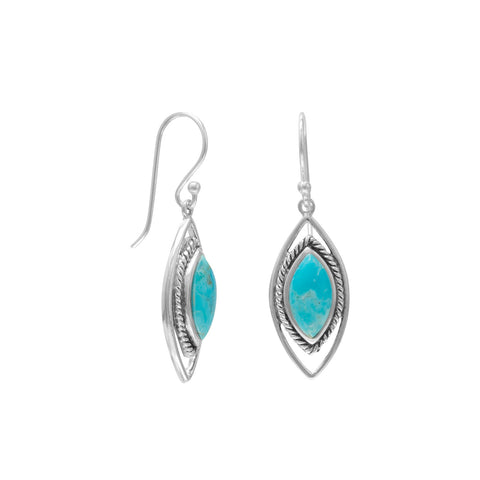 Sterling Silver Natural Turqouise and Twisted Dangle Earrings