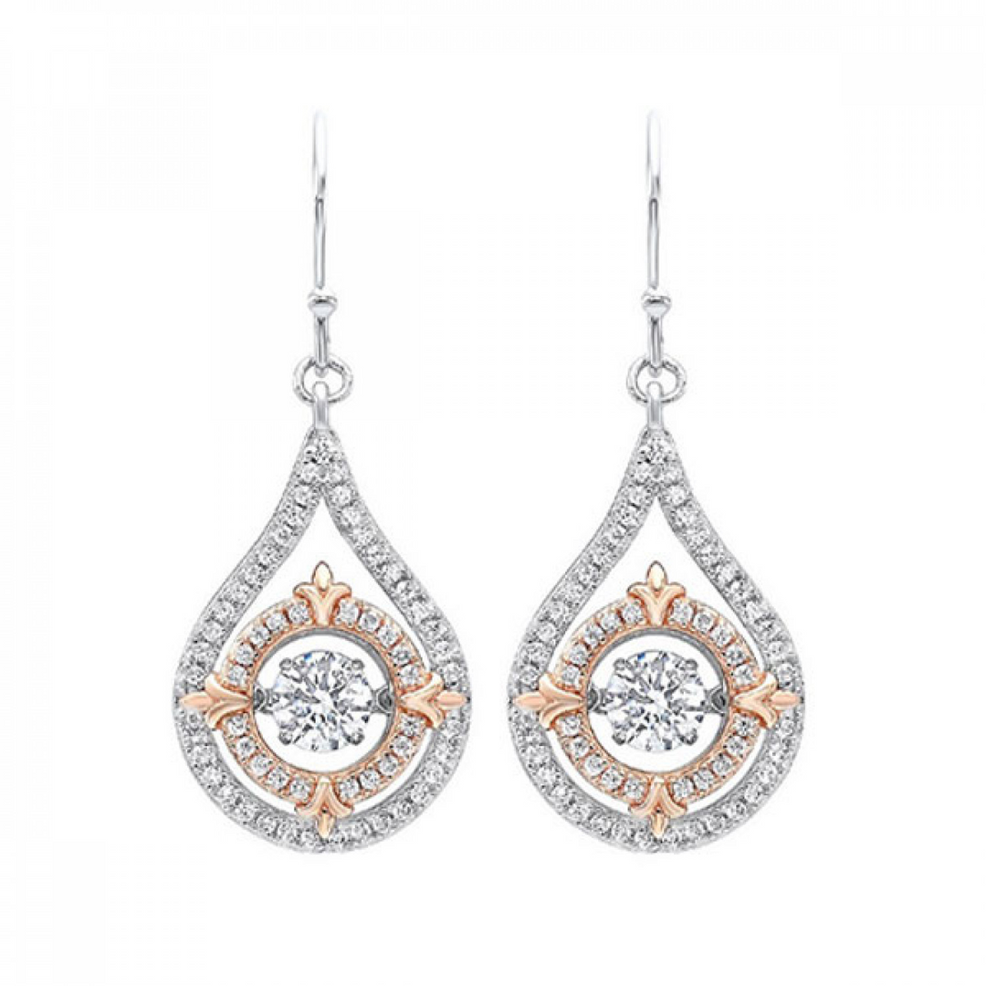 Sterling Silver and Rose Gold CZ Diamond Teardrop Two-Tone Earrings