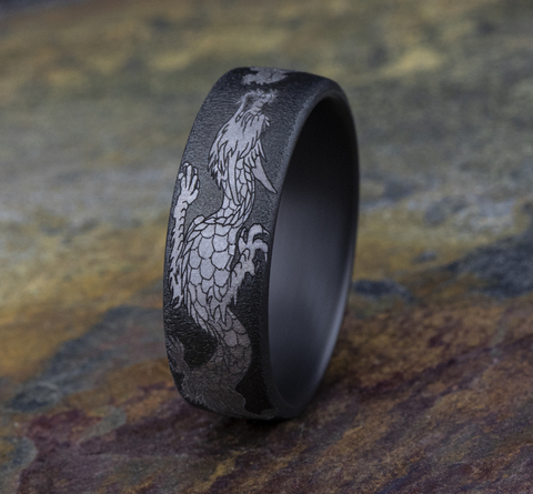 Dark Gray Tantalum Dragon Themed Standard Fit 7.5mm Wedding Band