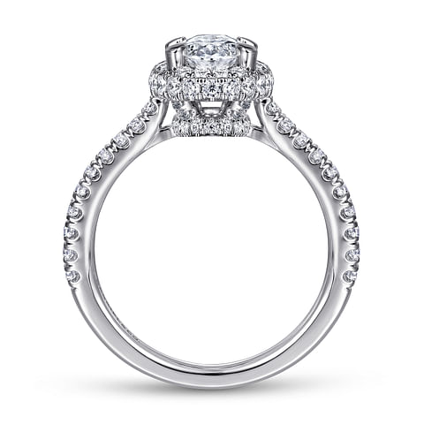 14K White Gold Accented Halo Oval Diamond Semi-Mount Ring .57CTW.