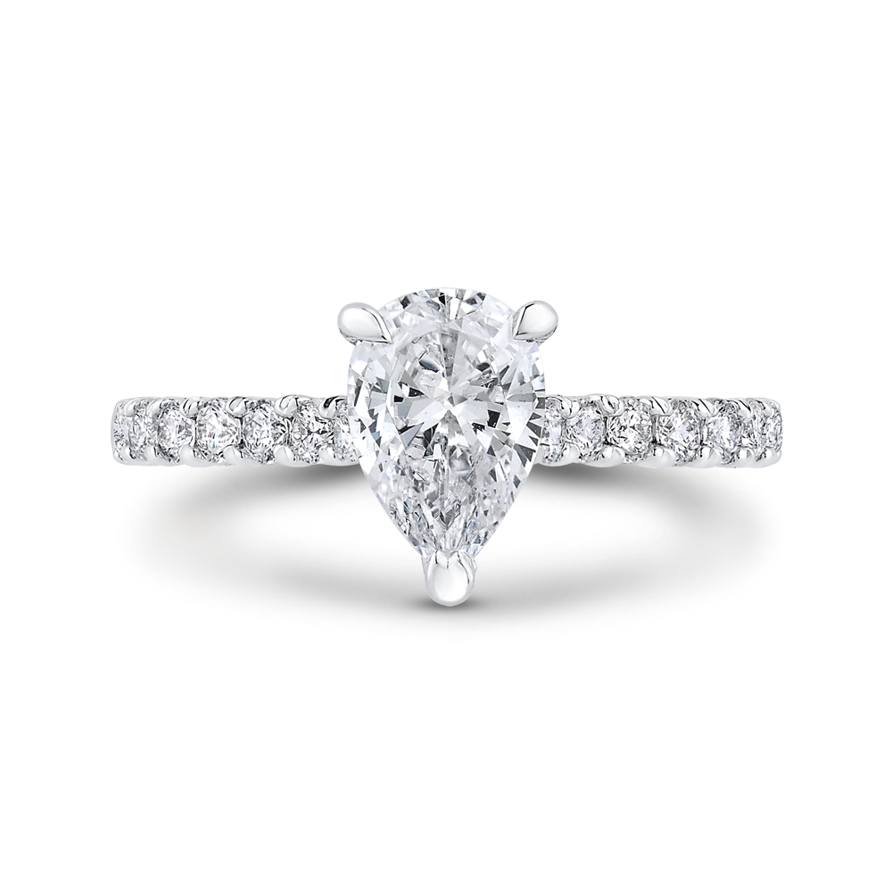 14K White Gold Straight Accented Pear Diamond Semi-Mount Ring .50CTW.