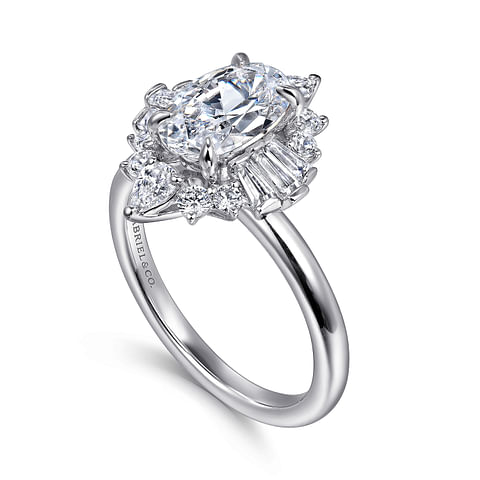 14K White Gold Fancy Halo Round Diamond Semi-Mount Ring .66CTW.