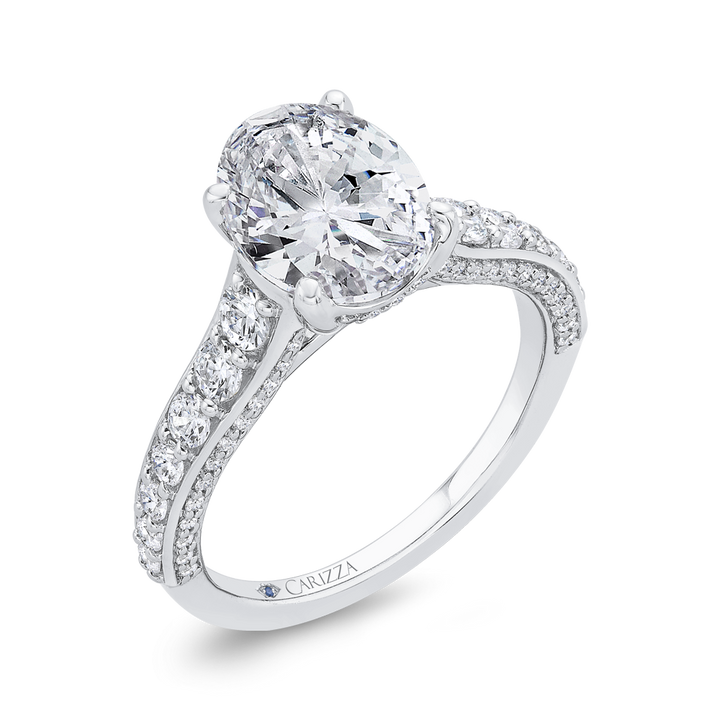 14K White Gold Straight Channel Oval Diamond Semi-Mount Ring .73CTW.