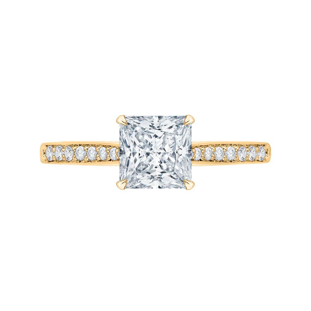 14K Yellow Gold Straight Accented Princess Diamond Semi-Mount Ring .16CTW.