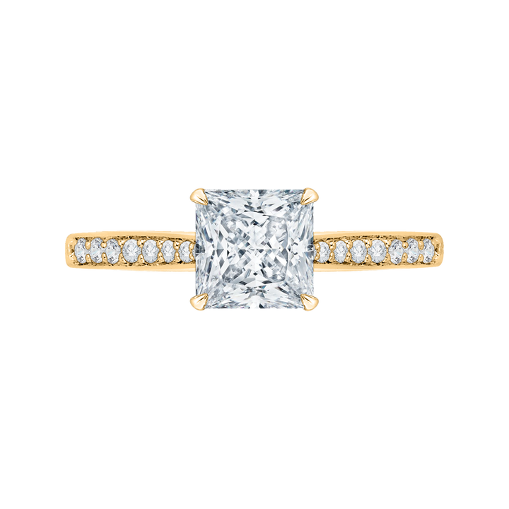 14K Yellow Gold Straight Accented Princess Diamond Semi-Mount Ring .16CTW.