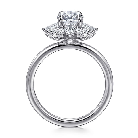 14K White Gold Fancy Halo Round Diamond Semi-Mount Ring .66CTW.