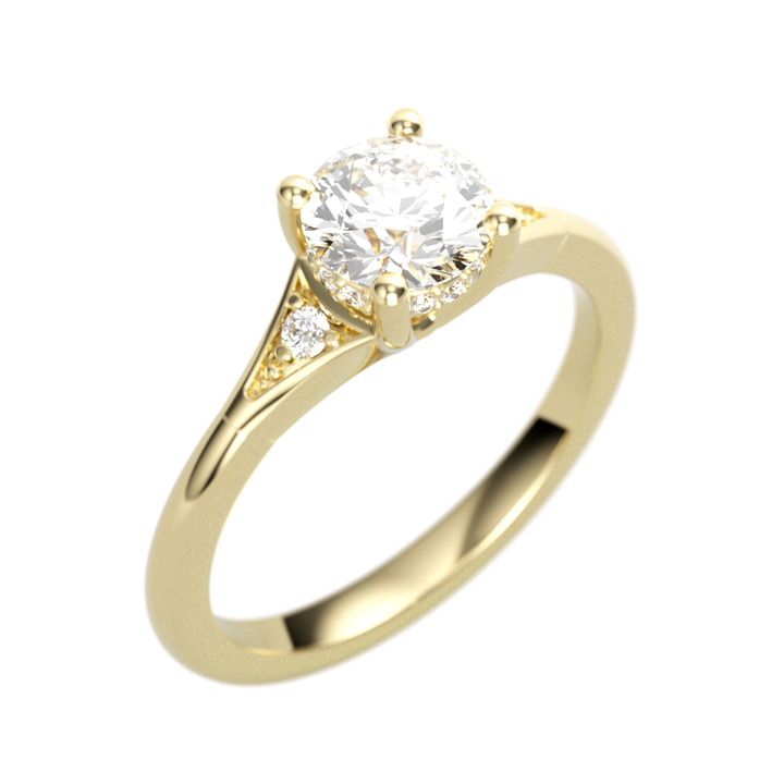 14K Yellow Gold Straight Round Diamond Semi-Mount Ring .07CTW.