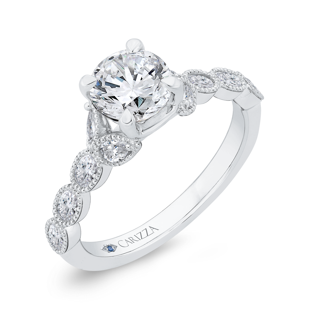 14K White Gold Accented Round Diamond Semi-Mount Ring .50CTW.