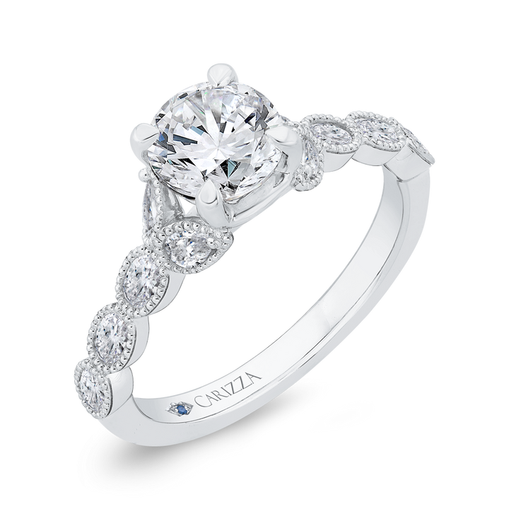 14K White Gold Accented Round Diamond Semi-Mount Ring .50CTW.