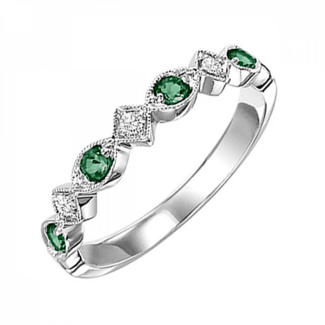 10K White Gold Natural Emerald Stackable Ring