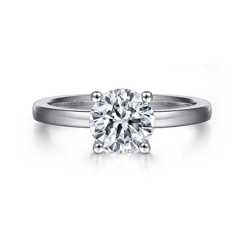 14K White Gold Solitaire Round Diamond Semi-Mount Ring with Basket Setting