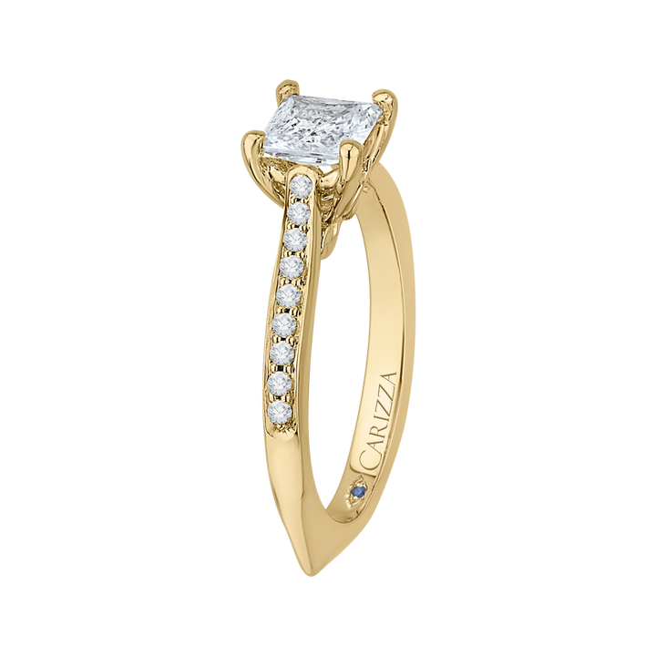 14K Yellow Gold Straight Accented Princess Diamond Semi-Mount Ring .16CTW.