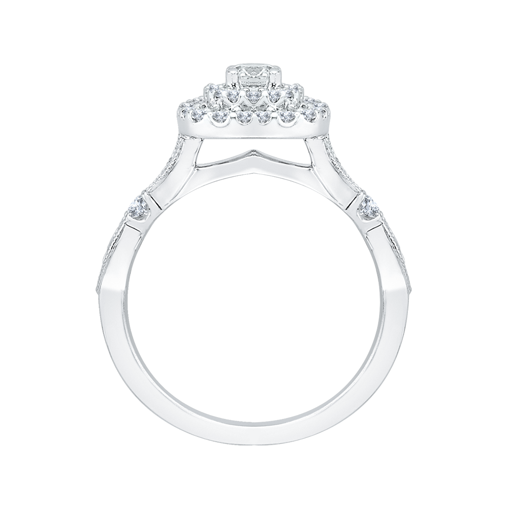 14K White Gold Double Halo Accented Round Diamond Semi-Mount Ring .70CTW.