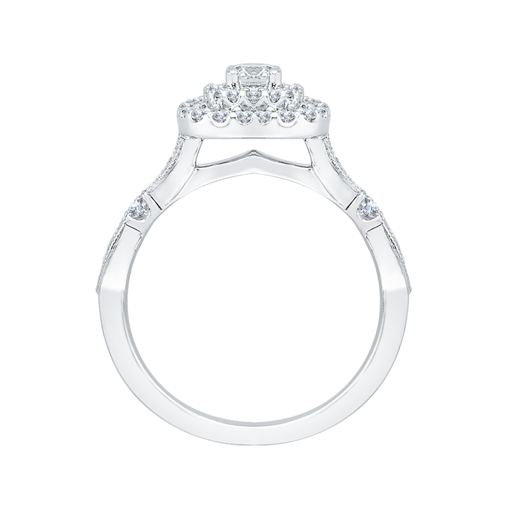 14K White Gold Double Halo Accented Round Diamond Semi-Mount Ring .70CTW.